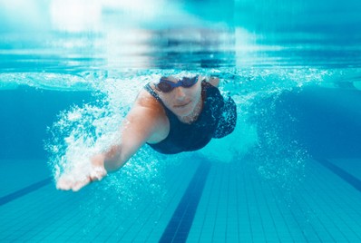 Person swimming laps.